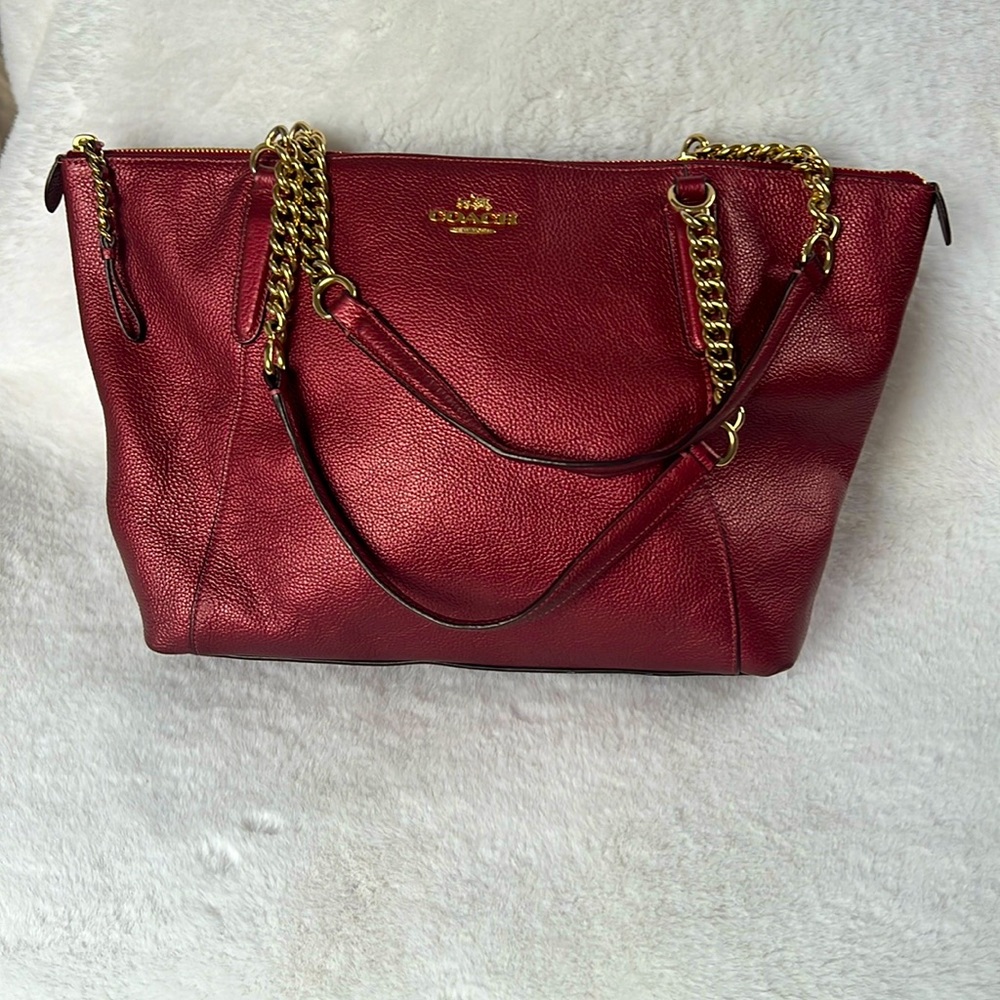 Coach Maroon Pearl pebbled leather shoulder bag 10” X 16.5”